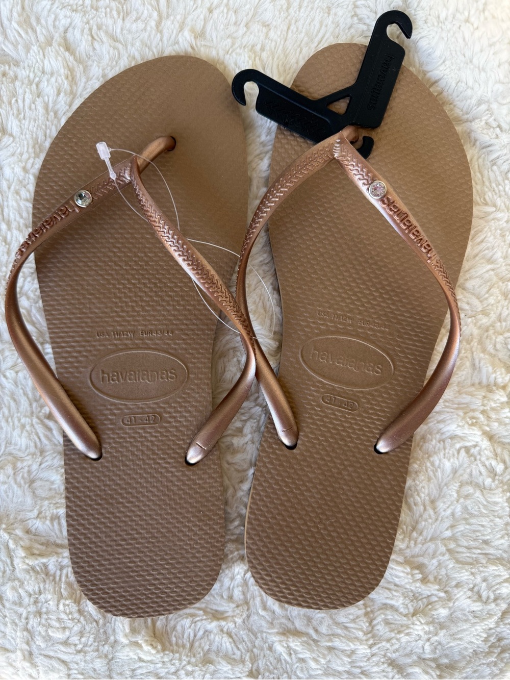 Havaianas Women's Rose Gold Rhinestone Slim Flip Flops Slippahs NEW Size 11